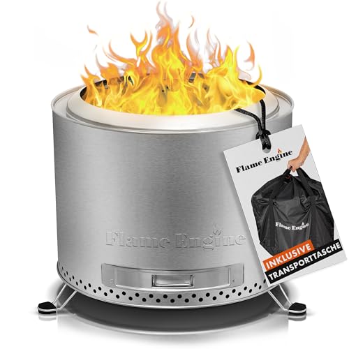 grillshop.at Feuerschale rauchfrei 50x43cm - Edelstahl Grill Feuerschalen für den Garten - Flame Engine Feuertonne mit Grillrost optional - Modell Buddy mit Füßen