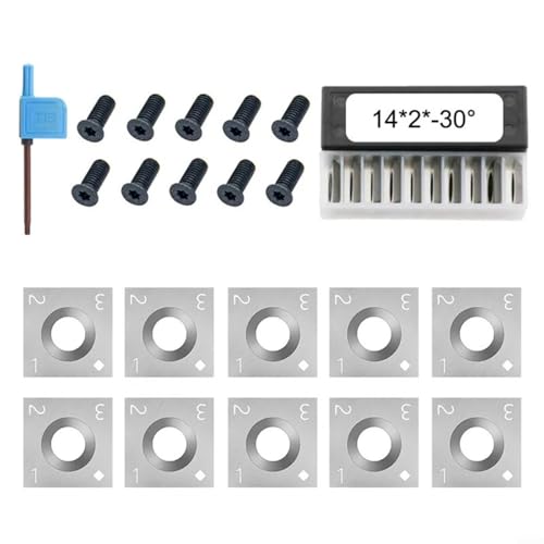 Sileduove 14Mm Platz Hartmetall Einsätze Cutter Drehmaschine Drehen Werkzeug Mit Schrauben Schraubenschlüssel,10 x Klingen +10 x Schrauben +1 x Schraubenschlüssel