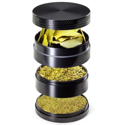 NIEEKRUN Grinder aus Zinklegierung, Ø50mm Herb Pollenfach, 4-teiliges Set für Spice, Kräuter, Gewürze, Herb - Schwarz