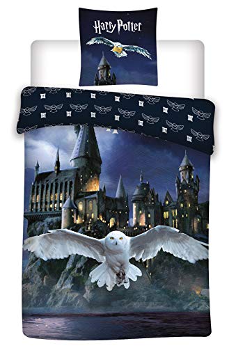 Harry Potter Bettwäsche-Set, Bettbezug 135 x 200 cm, Kissenbezug Hogwarts 80 x 80 cm, 100% Polyester