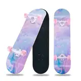 Skateboard 31 x 8 Zoll komplette Cruiser Skateboard für Anfänger,8-lagiger Ahornholz ABEC-11 Kugellager, Double Kick Deck Concave Skateboard für Jugendliche und Erwachsene (Pink-JG)