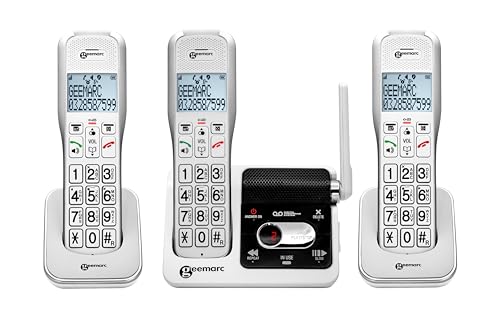 Geemarc Amplidect 595 U.L.E Trio - 3er Pack schnurloser Telefone mit SOS-Funktion und großen Tasten für Senioren - Mittlerer bis Schwerer Hörverlust - Version DE