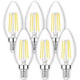 Oaomi E14 Kerze C35 E14 Led Warmweiss LED Lampe,6er 4W E14 Glühbirne Warmweiß 2700K ersetzt 40W Halogenlampe, Filament Fadenlampe Nicht Dimmbar E14 Led AC 220V-240V (C35-4)