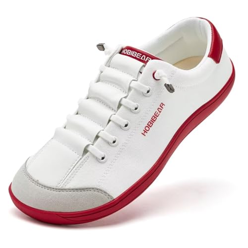 HOBIBEAR Barfuss Schuhe Damen Herren Breite Minimalistische Outdoor Trail Running Walking Schuhe Weiß Rot EU 39
