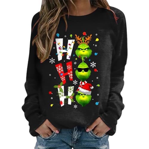 Weihnachtspullover Damen Grinch - Grinch Pullover Damen Grün Schwarz Lustig Pullover Weihnachten Weihnachtspulli Weihnachts Sweatshirt Xmas Pullover Christmas Tops Teenager Mädchen Weihnachtsoutfit