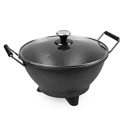 Princess Stir-Fry Elektro-Wok - 1400 Watt, 7 Liter, 35 cm Durchmesser, Regulierbarer Thermostat, Marmorbeschichtung, Schwarz, 162389