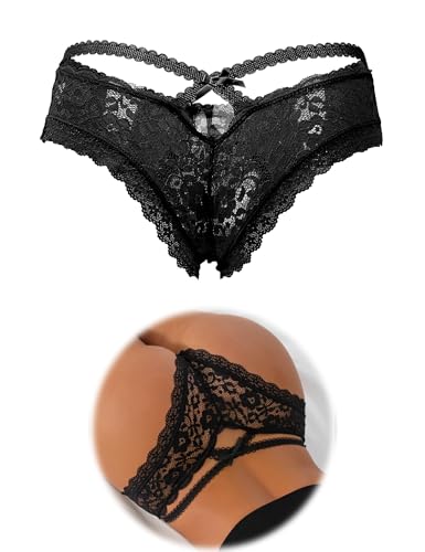 ohmydear Damen Höschen 1/2/3er Pack Sexy String Tanga Erotische Unterwäsche Große Größen Brazilian Slips Transparente Spitze Panty Atmungsaktiv Unterhosen