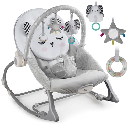 Nukido Babywippe Baby Wippe Babyschaukel Mit Vibrationssystem Vibration Metallrahmen Stabiler Kunststoff Montessori Spielzeug Bis Zu 18 kg Babywiege Sicherheitsgurte Grau