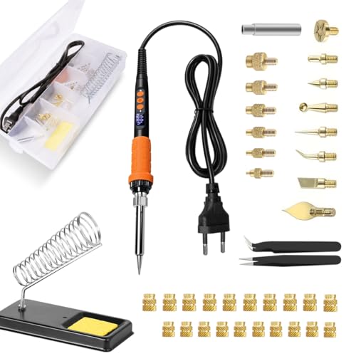 3D Drucker Werkzeugsatz, Heat Set Einsätze Werkzeug, 3D Drucker Zubehör, 90W Lötkolbensatz mit digitaler Temperaturregelung, Lötkolbenspitzen, M3 Gewindeeinsätze 20 Stück, Heat Set Trims für 3D Druck
