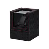 Mcbazel Uhrenbeweger für Automatikuhren, Uhrenbeweger 1 Uhr PU Leder Karbonfaser Uhrengehäuse Watch Winder mit Leisem Motor EU Stecker Batteriebetrieb für Automatikuhren Uhrendreher - Schwarz/Rot