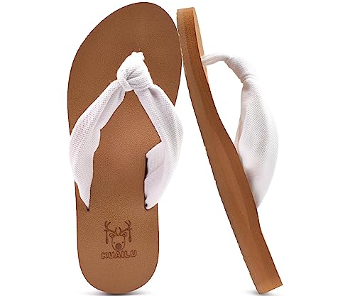 KuaiLu Flip Flops Damen Weich Stoff Zehentrenner Frauen Bade Sandalen Bequeme Füße Badelatschen Yoga Matte Fussbett Sommer Strand Zehensandalen Rutschfest Gummi Indoor Outdoor Weiß Khaki 38