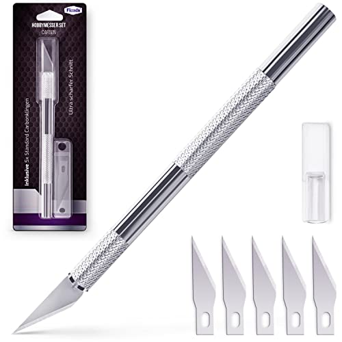 Filzada® Profi Bastelmesser Skalpell Set mit 5x Ersatzklingen - Cuttermesser/Hobbymesser/Schnitzmesser zum Schneiden von Papier, Modellen, Fondant, Stoffen