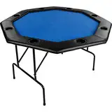 GAMES PLANET Faltbarer Pokertisch „Flush“ für bis zu 8 Spieler, achteckig, Maße 120x120 cm, MDF Platte, gepolsterte Armauflage, 8 Getränkehalter, Tuchfarbe blau