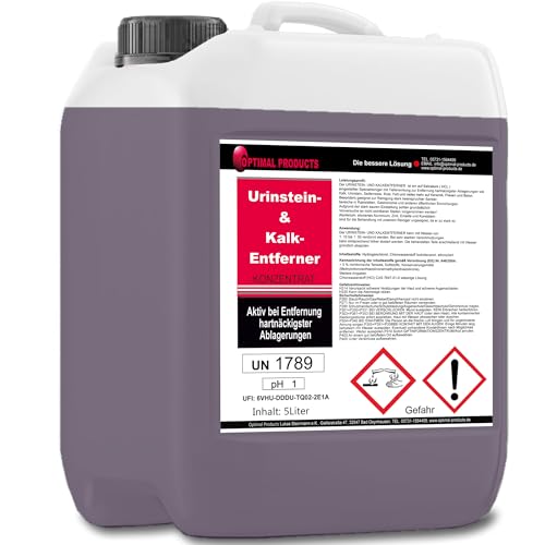 Optimal Products Urinsteinentferner extra stark 5L - Kraftvoller WC Reiniger, Entfernt hartnäckigste Ablagerungen im Sanitärbereich wie Urinstein & Kalkstein