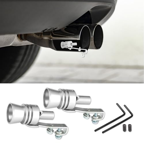 deemars 2PCS Aluminium-Legierung Universal Turbo Pfeife, Auto Auspuff Sound Booster, Turbo Sound Auspufftopf Pfeife, Autozubehör Auspuff Sound Enhancer Geeignet für LKW, Motorrad, Autos (Silver)