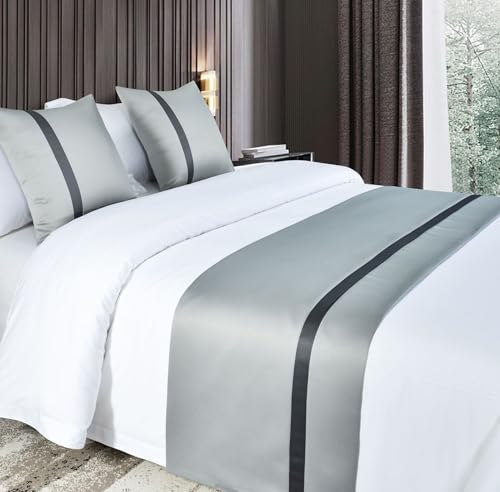 Eseriallen Bettläufer, Kingsize, Grau mit dunklen Streifen, Bettläufer für Fußbett, Kissen-Set, 180 x 50 cm, für 1,2 m Bett