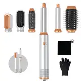 6 in 1 Air Styler Set, Haarstyler mit 1000W Haartrockner, Warmluftbürste, Rundbürste, Föhnbürste, Automatischem Lockenwickler, Glättbürste, Hairstyler für Alle Haartypen, Trocknen, Glätten, Locken