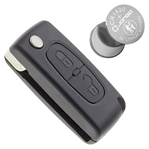 Jongo® CE0536 Komplett-Set Schlüsselgehäuse + CR1620 Batterie kompatibel mit Citroën Berlingo C3 C2 C4 Picasso Jumpy Funkfernbedienung Schlüsselreparatur Austausch VA2 HU83
