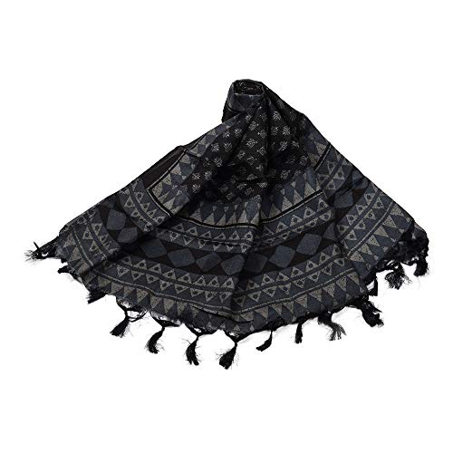 BishtHub Fashion Stilvolle Dupatta-Stola Aus Kunstseide Für Damen Mit Handblockdruck -(Schwarz)