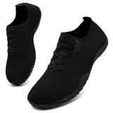 UNQWQZ Barfußschuhe Damen Barfuss Sneaker Weich Laufschuhe Sportschuhe Leicht Turnschuhe Atmungsaktives Walkingschuhe Obermaterial rutschfeste Gummisohle Schwarz 40