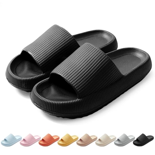 HEOAARG Badelatschen Herren Damen Original Badeschuhe Wolke Badeschlappen Rutschfest Schlappen Wolkenschuhe Weich Cozislides Slippers Flip Flops Innen & Außen,Schwarz,40-41 EU