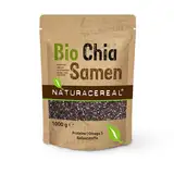 Naturacereal Bio Chia Samen 1kg - Reich an Omega-3 und Ballaststoffen, rein pflanzliche Proteinquelle - ideal für Smoothies, Overnight Oats und Backwaren