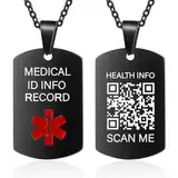 Theluckytag Medizinische Alert Halskette für Männer Frauen,19'' Kette graviert QR Code Medizinische ID Halskette für mehr Raum Benutzerdefinierte Online Notfall medizinische Info