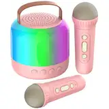 AIUNAOM Karaoke Maschine Kinder mit 2 Drahtlosen Mikrofonen Tragbare Bluetooth Lautsprecher Mit LED-Lichter & variablen Klangeffekten Geeignet für Familienfeiern und als Geschenk für Kinder Feste