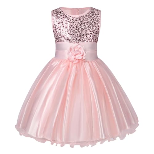 Aomig Kinder Mädchen Kleid Festlich Ärmellos Pailletten Blume Mädchen Tüllkleid Tutu Prinzessin Partykleid Ballkleid Hochzeit Party Kind Kleid für Hochzeit Geburtstag Fest Taufe Bankett Feiertag 120cm