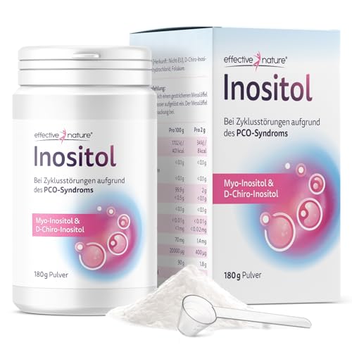 effective nature Inositol - 180 g - bei Zyklusstörungen aufgrund des PCO-Syndroms - besonders effektiv durch Myo-Inositol und D-Chiro-Inositol, Pulver - Reicht für 90 Tage…