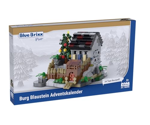 BlueBrixx Pro Burg Blaustein Adventskalender, Mittelalterliches Burg-Set für Erwachsene und Kinder, Klemmbausteine-Set aus 929 Teilen, Weihnachts-Bauspaß für die Vorweihnachtszeit, 106906