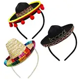 shenruifa 3er-Pack Cinco De Mayo Fiesta-Stirnbänder, Partydekorationen, Vliesstoff und Stroh-Sombrero-Partyhüte, Fotokabinen-Requisiten Kinder und Haustiere (3PCS Bildfarbe)