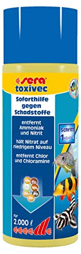 sera toxivec 500 ml Wasseraufbereiter fürs Aquarium, entfernt sofort fischtoxisches Ammoniak, Nitrit, bindet Schwermetalle wie Blei, Kupfer, entfernt Chlor, Chloramine, vermindert Nitrat, damit Algen