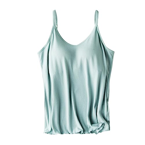 CGGMVCG Cami mit integriertem BH für Damen Gerippt Camisole mit Verstellbarer Spaghettiträger Stretch Unterhemd Gepolstert Tank Tops, Z04 Hellblau, Mittel