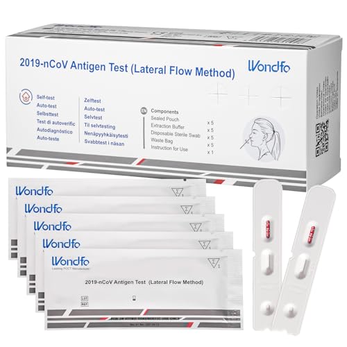 Wondfo Corona Schnelltest 5 Stück Covid 19 Antigen Selbsttest Corona Tests Nasen-Selbsttest für zu Hause SARS-CoV-2 Neuestes Aufbaudatum