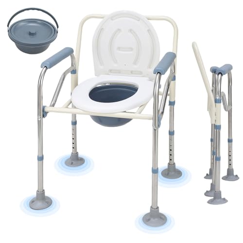 Vkechh Toilettenstuhl für Senioren 150kg Faltbar Nachtstuhl mit Armlehne Hygienischer Toilettenstuhl Toilettenhilfe WC Stuhl Höhenverstellbar Stuhl für Toilette mit Herausnehmbarer Eim