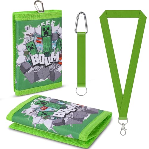 Fizdoqg Miner Video Gaming Portemonnaie Jungen Geldbeutel Kinder, Portmonee Jungen Kindergeldbeutel, Geldbörse für Geburtstagsgeschenk, Schulanfang (Grün)