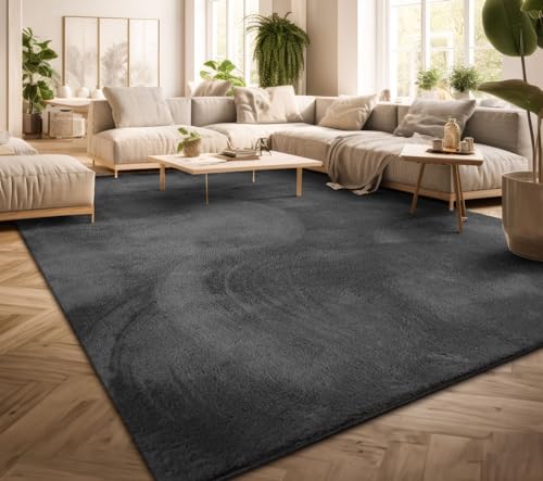 TT Home Teppich Wohnzimmer Kurzflor Anti-Rutsch Rückseite Einfarbiges Design Waschbar, Farbe: Anthrazit, Größe:120x170 cm