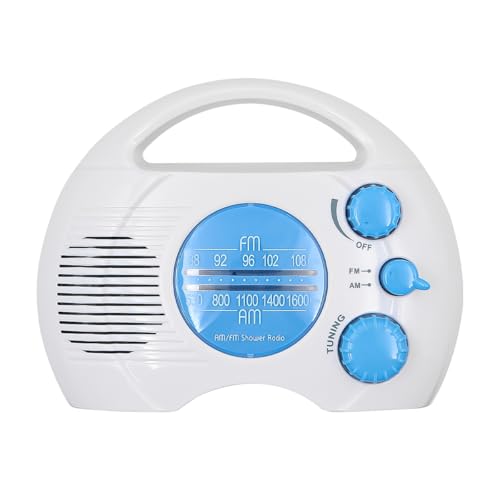 ANCLLO Duschradio, Mini Tragbares AM FM Hängendes Kabelloses Duschradio, Wasserdichtes Batteriebetriebenes Radio Eingebauter Lautsprecher Audio für Zuhause, Strand, Whirlpool, Badezimmer, Outdoor