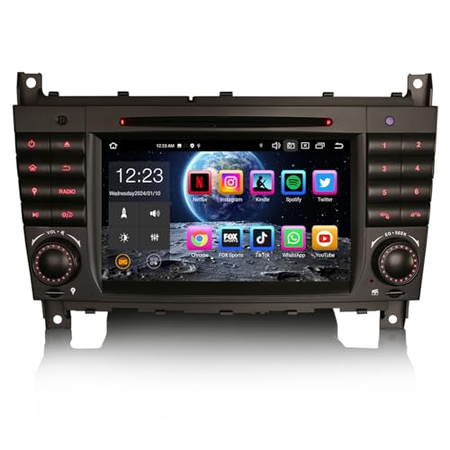 Erisin 8-Kern Bluetooth 5.0 Android 14 Autoradio GPS Navi für Mercedes C/CLK/CLC Klasse W203 W209 7 Zoll Touchscreen Kabelloses CarPlay Android Auto DAB+ DVD FM Radio DSP WiFi TPMS 4GB RAM+64GB ROM