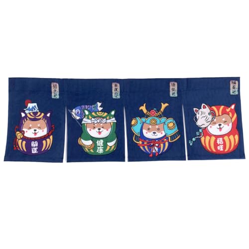 CoolChange Japanischer Türvorhang | 85x30cm | Tür Noren aus Stoff (Blau, 85x30cm, Daruma mit Shiba Inu)