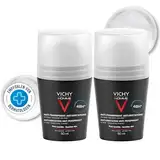 Vichy Homme Anti-Transpirant 48H Roll-On für empfindliche Haut, Deo-Roll-on für Männer, Hautberuhigend und geruchshemmend, mit Oligo-Zink und Thermalwasser aus Vichy, Für empfindliche Haut, 2x50 ml