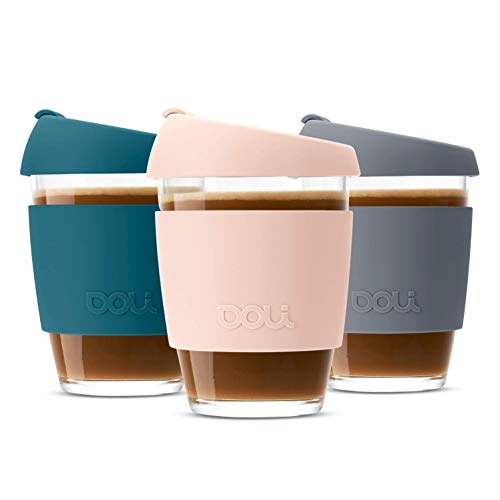 Doli Glas Kaffeebecher to go 340ml Blush - Schwappdicht mit Thermohülle - Trinkbecher für Heiß- & Kaltgetränke - Spülmaschinenfest - BPA-frei