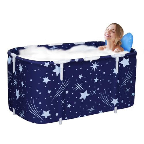 Sinbide Tragbare Badewanne, 125cm/132cm faltbare Badewanne für Erwachsene, Große Familien Badewanne für SPA, Movable Badewanne mit 2 Ablauflöchern, Studenten Badewanne mit 2.0 verdicktem Rohr (125cm)