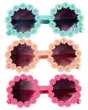 KGDUYC 3 PCS Daisy Runde Sonnenbrille, Partybrille Rund, Retro Brille Blumenform, Hippie-Sonnenbrille, Retro Partybrille, Brille Blume, Strandsonnenbrille, Blumen Partybrille, Für Strand Freien