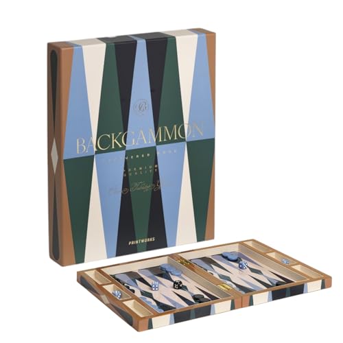 Printworks Lackiertes Backgammon - Luxus-Holzbrett mit Acrylteilen, großes Couchtischspiel für Erwachsene, modernes Display-Ready-Set