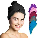 Fit-Flip Haarturban Mikrofaser - 2 Stück Haarhandtuch mit Knopf - schnelltrocknend und saugstark - Microfaser Kopf Turban - Haar Handtuch (schwarz)