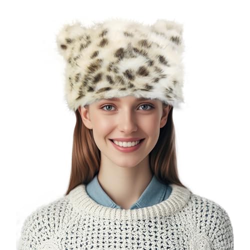 SwirlColor Pelzmütze Damen, Hut aus Kunstfell Damen Winter Hüte Stilvolle Leopard Print Flauschige Hut für Outdoor Wandern Skifahren, mit Aufbewahrungstasche