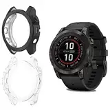 SeNool [2 Stück Hülle Kompatibel mit Garmin Fenix 7 Pro Solar, Männer und Frauen Soft TPU Stoßfestes Kratzfest Schutzhülle Kompatibel mit Garmin Fenix 7 Pro Solar - Klar + Schwarz