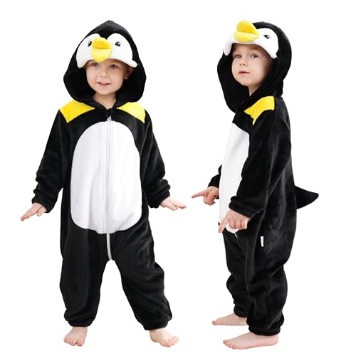 LOLANTA Unisex Baby Pinguin Kostüm, Kleinkind mit Kapuze Tier Kostüm, Flanell Union Anzug, 3-4 Jahre